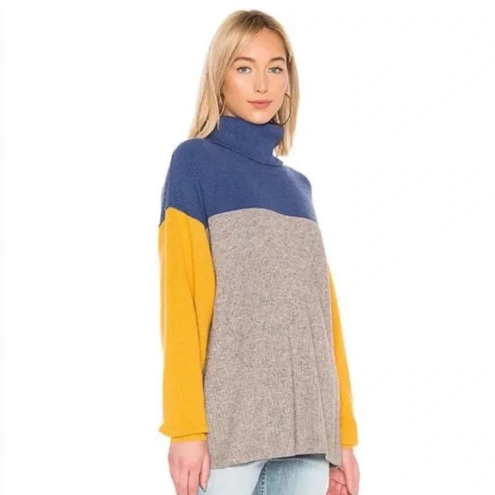 NWT Free People Structured Color Block Tunic Turtleneck Sweater Size XS-OVERSIZE